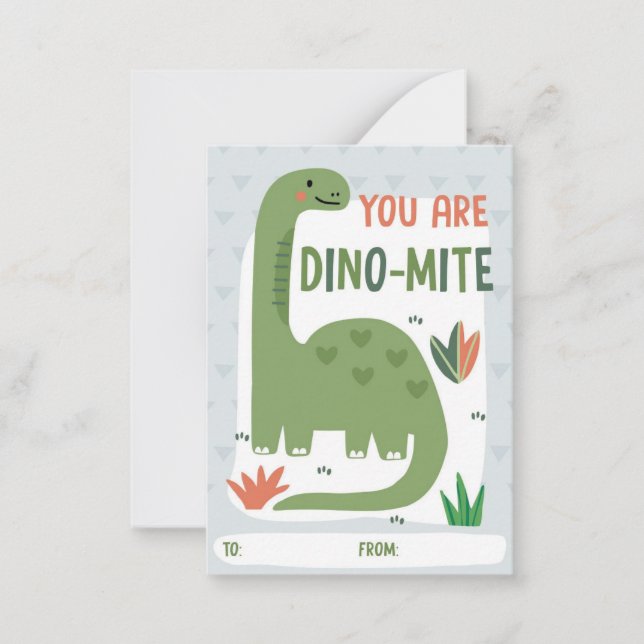 Kids Dinosaur Classroom Valentine Card Anteckningskort (Framsida)