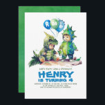 Kids Dinosaur Costumes Party Birthday Inbjudningar<br><div class="desc">Stomp, chomp, och släpp ut en ROAR! Få redo för en dino-Mite-födelsedagsfirande med dessa berömvärda dinosauriefemerade inbjudningar. Med två glada små utforskare klädda i de mest charmerande blått och grönt dinosaurikostumerna, fångade i ett lekfullt ögonblick, omgivna av deras favoritdino leksak. Över huvudena flyter ballonger stolt och proklamerar en mäktig "ROAR!"...</div>