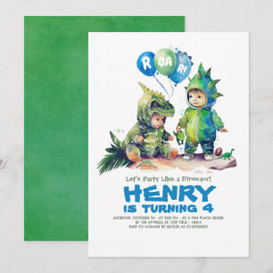 Kids Dinosaur Costumes Party Birthday Inbjudningar