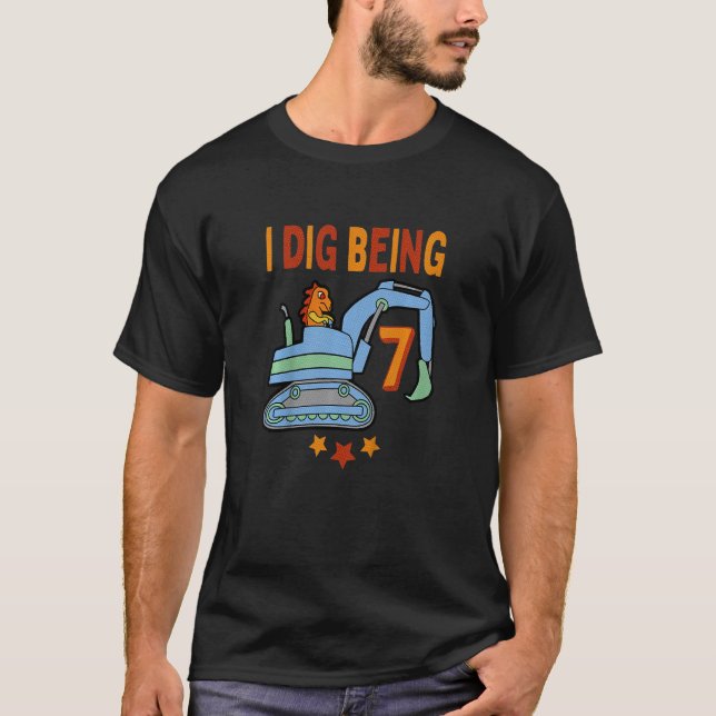 Kids Dinosaur Digger 7:e Birthday, Construction Bu T Shirt (Framsida)