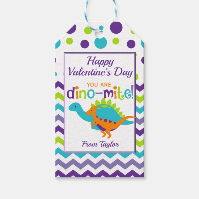 Kids Dinosaur Dino-Mite Valentine Day Presentetikett (Framsidan)