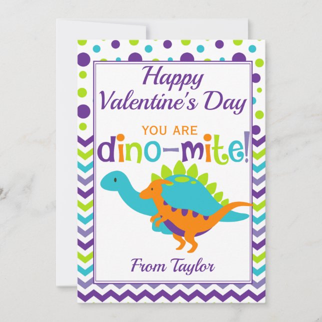 Kids Dinosaur Dino-Mite Valentines day Julkort (Framsida)