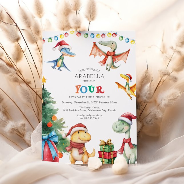 Kids Dinosaur Fjärde Födelsedagsfest inbjudan (Skapare uppladdad)