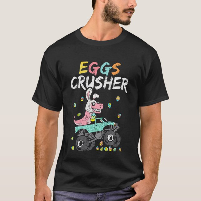 Kids Dinosaur Monster Lastbil Rex Påskägg Crusher T Shirt (Framsida)