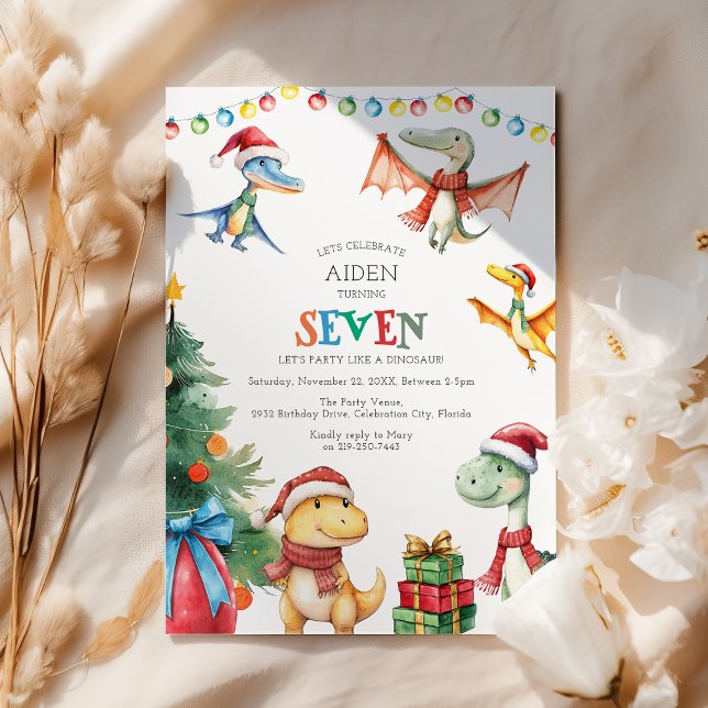 Kids Dinosaur sjunde Födelsedagsfest inbjudan (Skapare uppladdad)