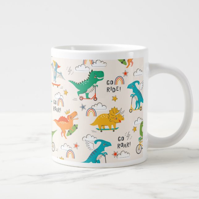 Kids Dinosaur som reser i Mönster Jumbo Mugg (Höger)