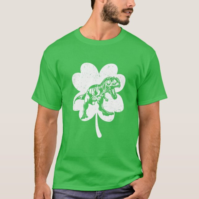 Kids Dinosaur St Patricks Day Boys Kids Shamrock I T Shirt (Framsida)