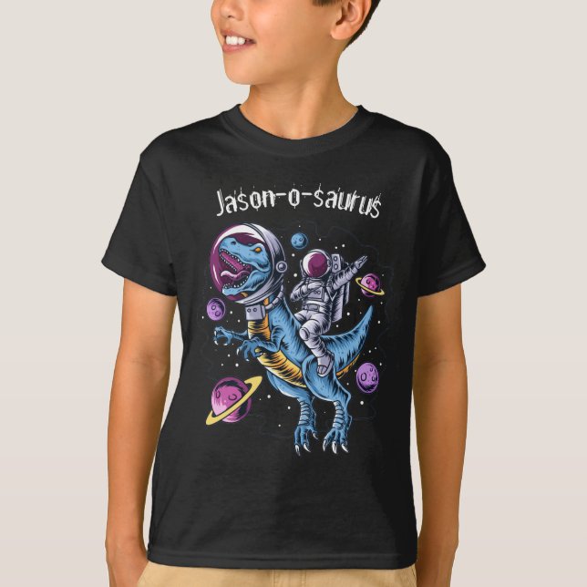 Kids Dinosaur T-Rex Astronaut Add Namn T-Shirt (Framsida)