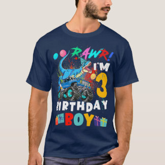 Kids Dinosaur t Rex Monster Lastbil 3 år gammal 3  Shirt