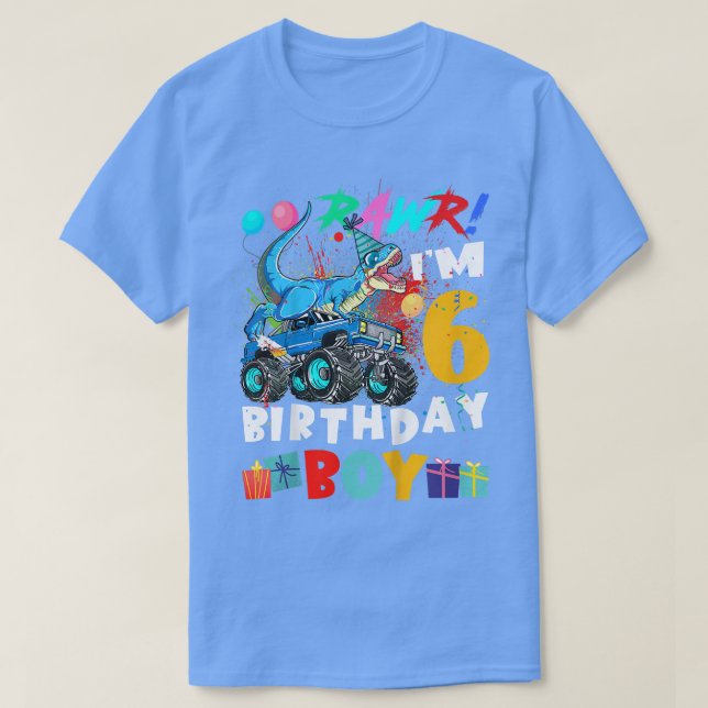 Kids Dinosaur t Rex Monster Lastbil 6 år gammal 6e Shirt (Design framsida)