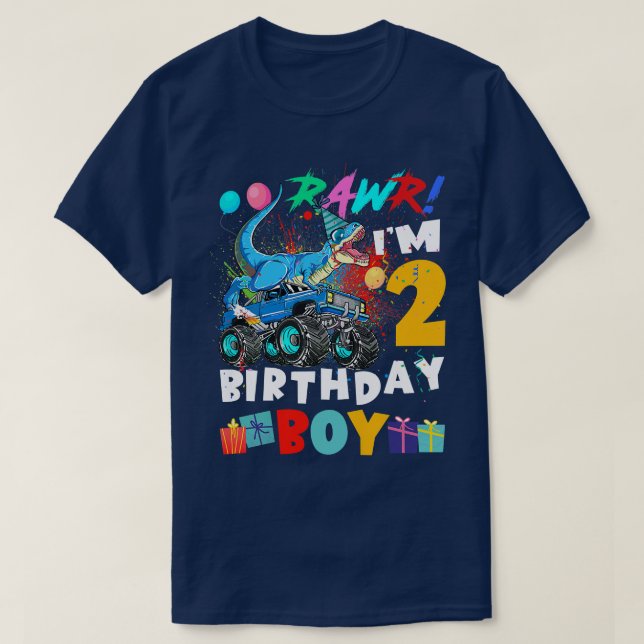 Kids Dinosaur T Rex Monster Truck 2 Year Old 2nd B Shirt (Design framsida)