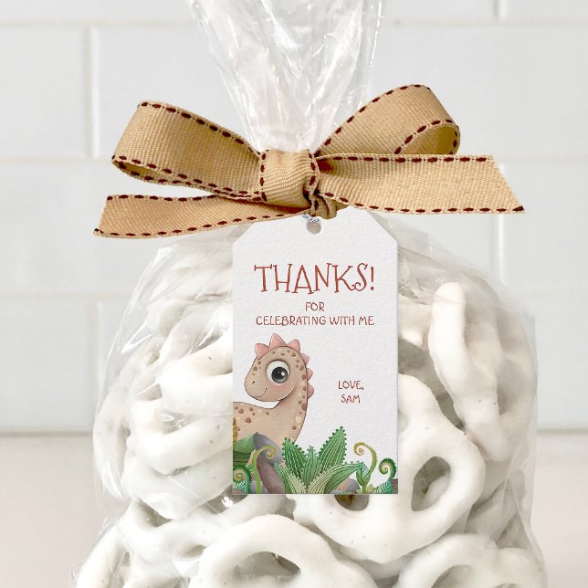 Kids Dinosaur Tack Presentetikett (Dinosaur Birthday Party Favor Tag)