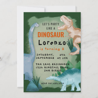 Kids Dinosaur Theme Födelsedagsfest Inbjudningar