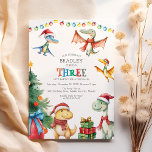 Kids Dinosaur Tredje Födelsedagsfest inbjudan<br><div class="desc">Ta roligten av födelsedagar och julens magi, lägg till ett streck av förhistorisk äventyr, och du har har vår jul Dinosaur Thmet Födelsedagsfest inbjudan! Perfekt för vinterfödelsedagar slår dessa unika inbjudan ihop det festliga ljus, Julgranar och lekfulla dinos sport Santa attires. Ta upp det spännande erbjudandet och gör din lilla...</div>