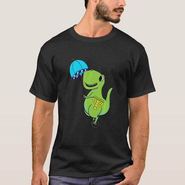 Kids Dinosaur Umbrella Hanukkah Rex Chanukah Jewis T Shirt (Framsida)