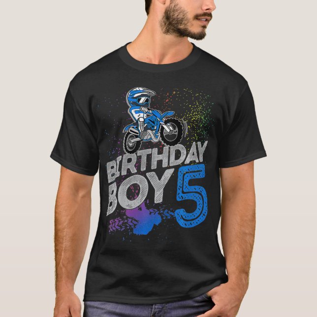 Kids Dirt Bike Rider 5 år gammal Motocross 5:e bir T Shirt (Framsida)