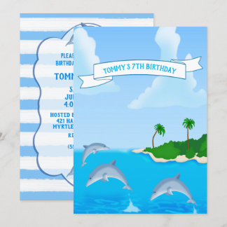 Kids Dolphin Födelsedagsfest inbjudan