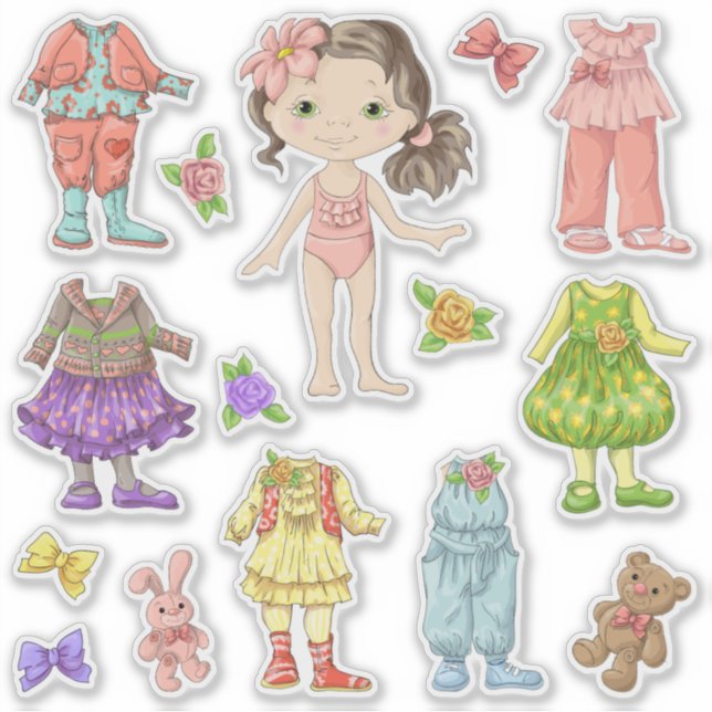 Kids Dress-A-Brunette-Doll Klistermärken (Framsida)
