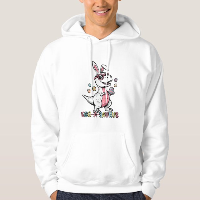 Kids Easter Dino Bunny Egg A Saurus Trex Bunny Boy Hoodie (Framsida)