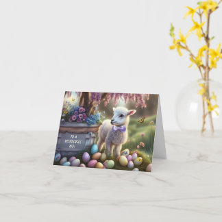 Kids Easter with Cute Lamb Eggs Flowers Kort