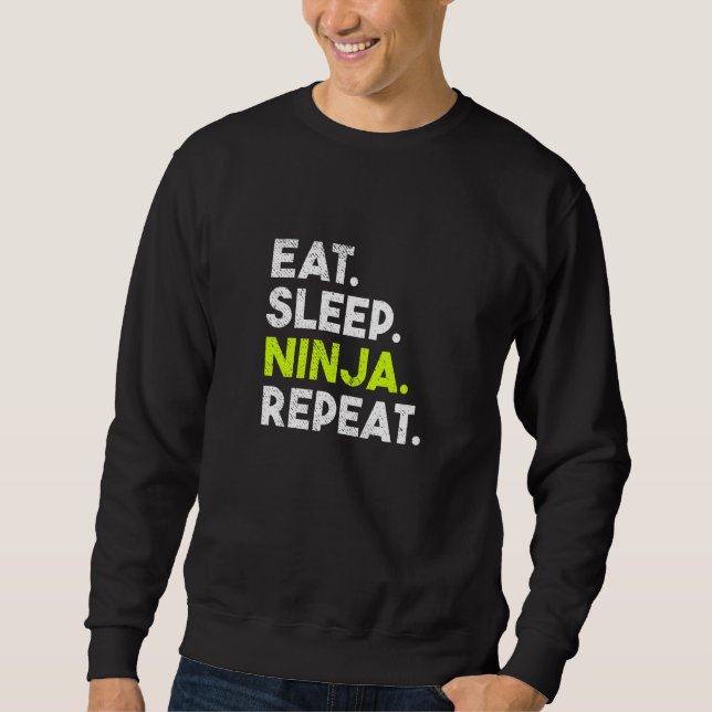 Kids Eat Ssov Ninja Repeat Ninja Lång Ärmad Tröja (Framsida)