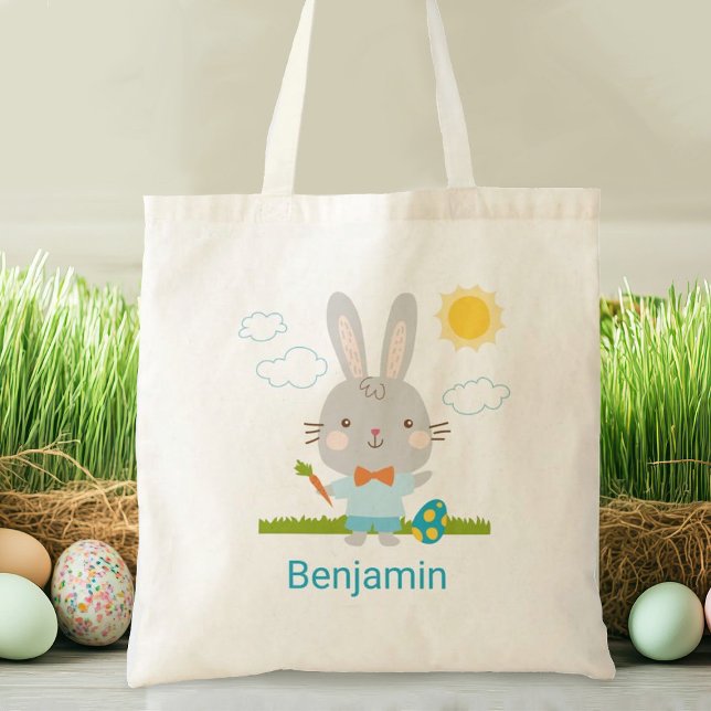 Kids Egg Hunt Påskhare Tote bag Tygkasse (A cute Easter bunny tote bag. Great for the Easter Egg hunt. Personalize it with your name.)