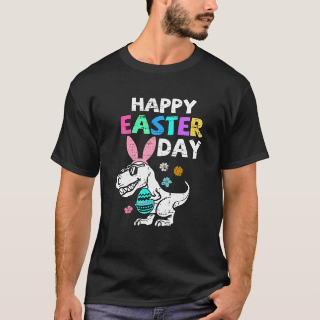 Kids Eggs Basket Bunny T Rex Dinosaur Påsk Dag T T Shirt (Framsida)