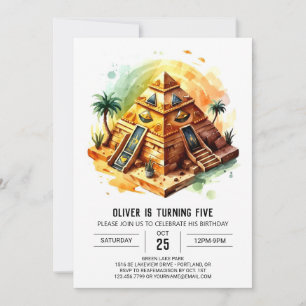 Kids Egyptian Guld Pyramids Birthday Inbjudningar