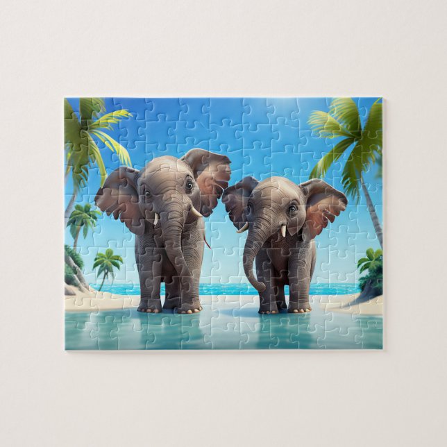 Kids Elephants Jigszawa Puzzle - Tropical Pussel (Horisontell)