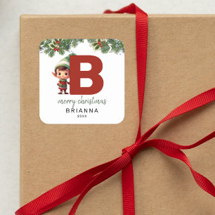 Kids Elf Första jul B Fyrkantigt Klistermärke