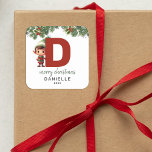 Kids Elf Initial D jul Fyrkantigt Klistermärke<br><div class="desc">Ge är personligens charm i julklapp! Våra monogramklistermärken,  som visar tomtens eget gömmande bakom brev D,  är ett unikt och tänkbart sätt att visa kärlek. Anpassa med namn,  år och hälsning. Få dina julklappar att framträda!</div>