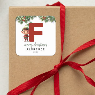 Kids Elf Initial F jul Fyrkantigt Klistermärke