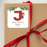 Kids Elf Initial J jul Fyrkantigt Klistermärke<br><div class="desc">Ge är personligens charm i julklapp! Våra monogramklistermärken,  som visar tomtens eget gömmande bakom brev J,  är ett unikt och tänkbart sätt att visa kärlek. Anpassa med namn,  år och hälsning. Få dina julklappar att framträda!</div>