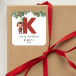 Kids Elf Initial K Jul Fyrkantigt Klistermärke<br><div class="desc">Ge är personligens charm i julklapp! Våra monogramklistermärken,  som visar tomtens eget gömmande bakom brev K,  är ett unikt och tänkbart sätt att visa kärlek. Anpassa med namn,  år och hälsning. Få dina julklappar att framträda!</div>