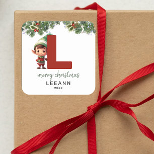 Kids Elf Initial L Jul Fyrkantigt Klistermärke
