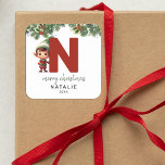 Kids Elf Initial N Jul Fyrkantigt Klistermärke<br><div class="desc">Ge är personligens charm i julklapp! Våra monogramklistermärken,  som visar tomtens eget gömmande bakom brev N,  är ett unikt och tänkbart sätt att visa kärlek. Anpassa med namn,  år och hälsning. Få dina julklappar att framträda!</div>