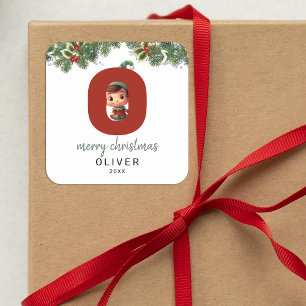 Kids Elf Initial O Jul Fyrkantigt Klistermärke