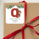 Kids Elf Initial Q-jul Fyrkantigt Klistermärke<br><div class="desc">Ge är personligens charm i julklapp! Våra monogramklistermärken,  som visar tomtens eget gömmande bakom brev Q,  är ett unikt och tänkbart sätt att visa kärlek. Anpassa med namn,  år och hälsning. Få dina julklappar att framträda!</div>