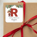 Kids Elf Initial R jul Fyrkantigt Klistermärke<br><div class="desc">Ge är personligens charm i julklapp! Våra monogramklistermärken,  som visar tomtens eget gömmande bakom brev R,  är ett unikt och tänkbart sätt att visa kärlek. Anpassa med namn,  år och hälsning. Få dina julklappar att framträda!</div>