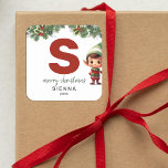 Kids Elf Initial S jul Fyrkantigt Klistermärke<br><div class="desc">Ge är personligens charm i julklapp! Våra monogramklistermärken,  som har jultomten bredvid brev S,  är ett unikt och tänkbart sätt att visa kärlek. Anpassa med namn,  år och hälsning. Få dina julklappar att framträda!</div>