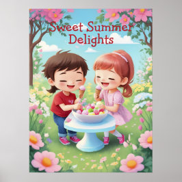 Kids Enjoying Ice-Cream in Garden AI Generative Poster