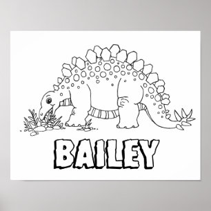 Kids färg i dinosaur Stegosaurus eget namn Poster