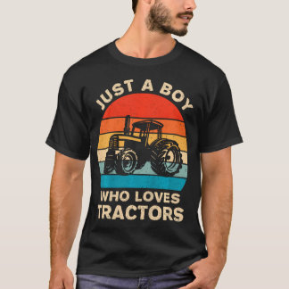 Kids Farm Lifestyle Just A Boy Who Loves Tractors  T Shirt