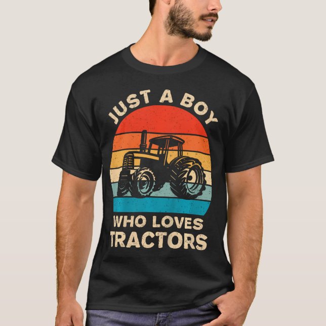 Kids Farm Lifestyle Just A Boy Who Loves Tractors  T Shirt (Framsida)