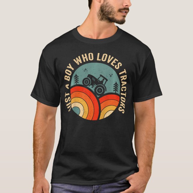 Kids Farm Lifestyle Just A Boy Who Loves Tractors  T Shirt (Framsida)