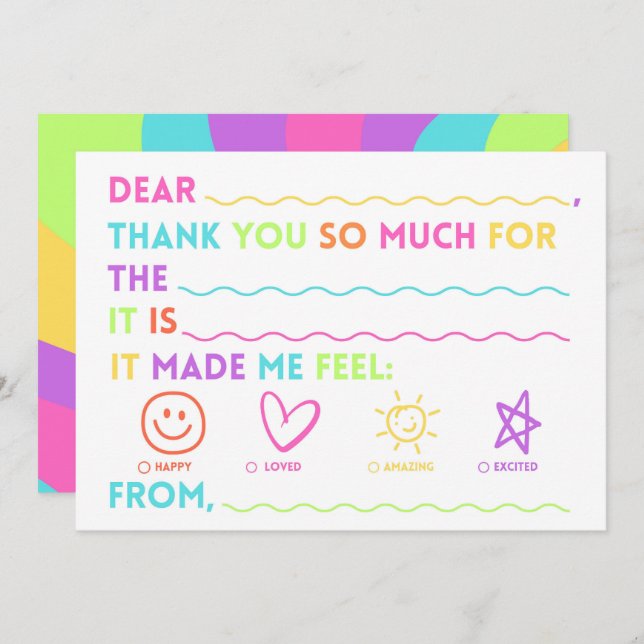 Kids Fill In The Blank Thank You Cards Rainbow Julkort (Fram/baksida)