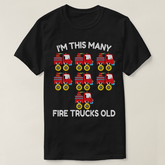 Kids Fire Truck Firefighter Monster Truck 7th Birt T Shirt (Design framsida)