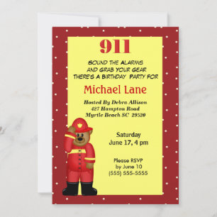 Kids Fireman Birthday-inbjudan Inbjudningar