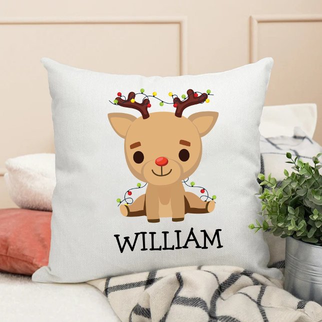 Kids First jul Cute Reindeer Namn Kudde (Kids First Christmas Cute Reindeer Name Throw Pillow)