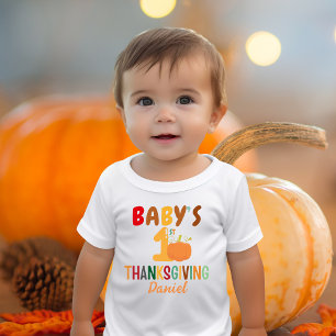 Kids First Thanksgiving Pumpkin Namn Funny T Shirt